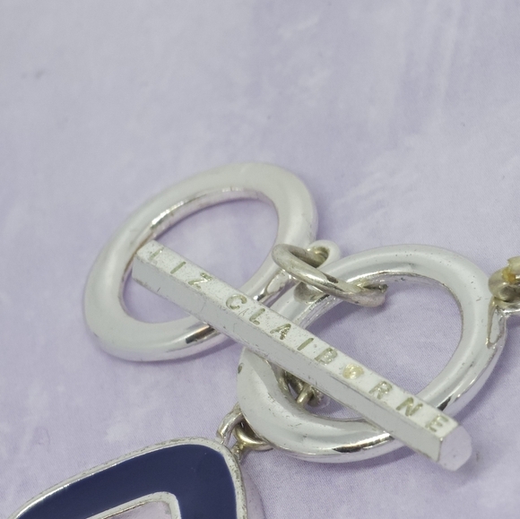 Liz Claiborne Silver Tone Blue Enamel Necklace & Bracelet Set - Picture 4 of 7